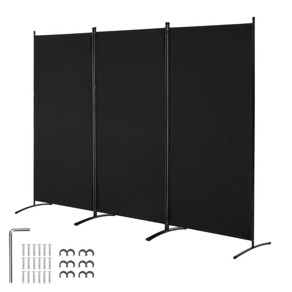 Rummdivider 3 Paneler, Stof, Privatlivsskærm til Kontor & Soveværelse, Sort, Let at Flytte, Elegant Design.