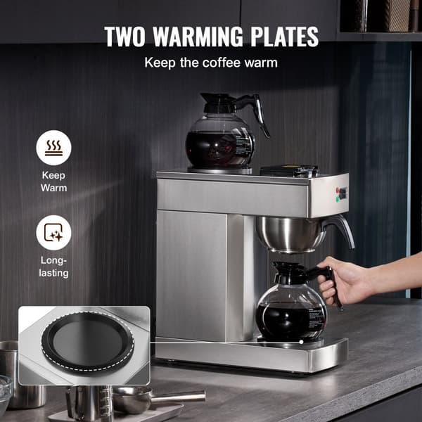 Kommerciel dryp kaffemaskine til 12 kopper, inkl. 2 glaskarafler og 2 varmere, hurtig opvarmning, ideel til kontoret.