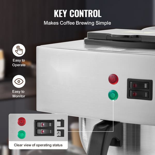Kommerciel dryp kaffemaskine til 12 kopper, inkl. 2 glaskarafler og 2 varmere, hurtig opvarmning, ideel til kontoret.