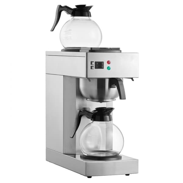 Kommerciel dryp kaffemaskine til 12 kopper, inkl. 2 glaskarafler og 2 varmere, hurtig opvarmning, ideel til kontoret.