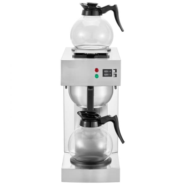 Kommerciel dryp kaffemaskine til 12 kopper, inkl. 2 glaskarafler og 2 varmere, hurtig opvarmning, ideel til kontoret.