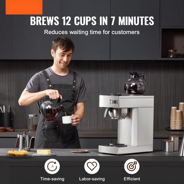 Kommerciel dryp kaffemaskine til 12 kopper, inkl. 2 glaskarafler og 2 varmere, hurtig opvarmning, ideel til kontoret.