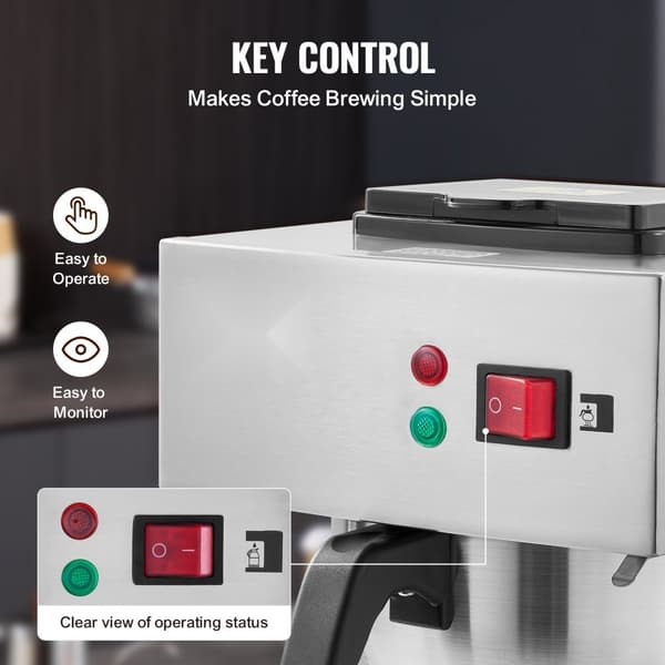 Kommerciel dryp kaffemaskine 12 kopper, inkl. 3 glaskarafler og 3 varmere, hurtig brygning, ideel til kontor og café.