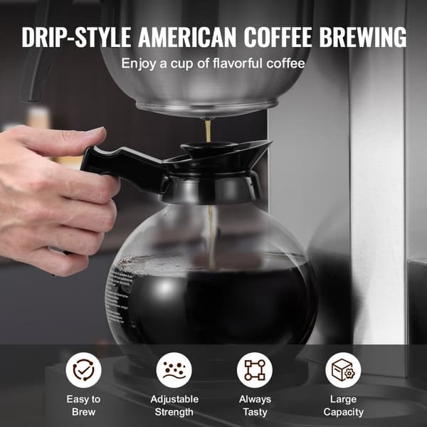 Kommerciel dryp kaffemaskine 12 kopper, inkl. 3 glaskarafler og 3 varmere, hurtig brygning, ideel til kontor og café.