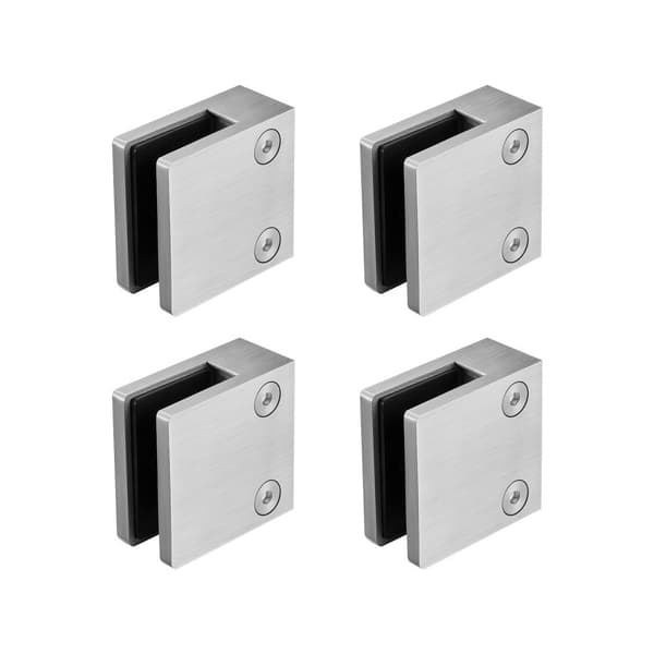 Glasklemme 4 stk, firkantet rækværksbeslag til 0,31-0,47 glas, sølvfarvet, holdbart og stilrent design.