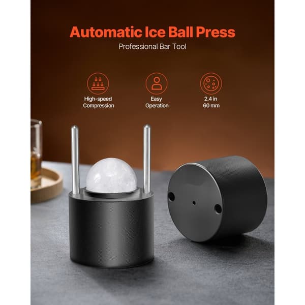 Ice Ball Press Kit, 2,4/60 mm, Klar Kugle, Whisky Isbold Medfollower, Perfekt til Spirits, Cocktailer og Fest.
