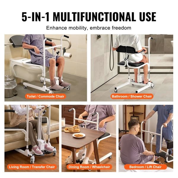 Elektrisk Patientlyftstol, Ergonomisk Design, 180° Delad Sits, Säker och Bekväm Användning, Perfekt för Vård och Rehab