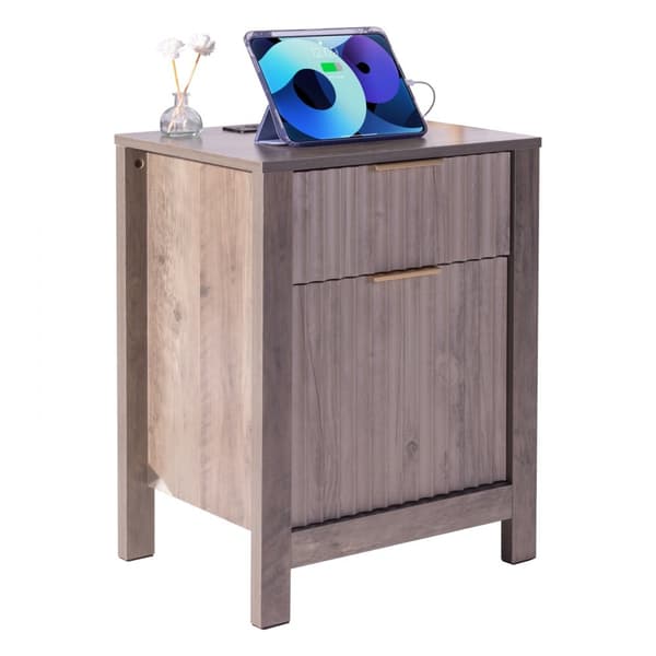 Fyrkantigt nattduksbord med USB & uttag, 2-pack, grått, modernt design, funktionellt för sovrum, multifunktionell möbel