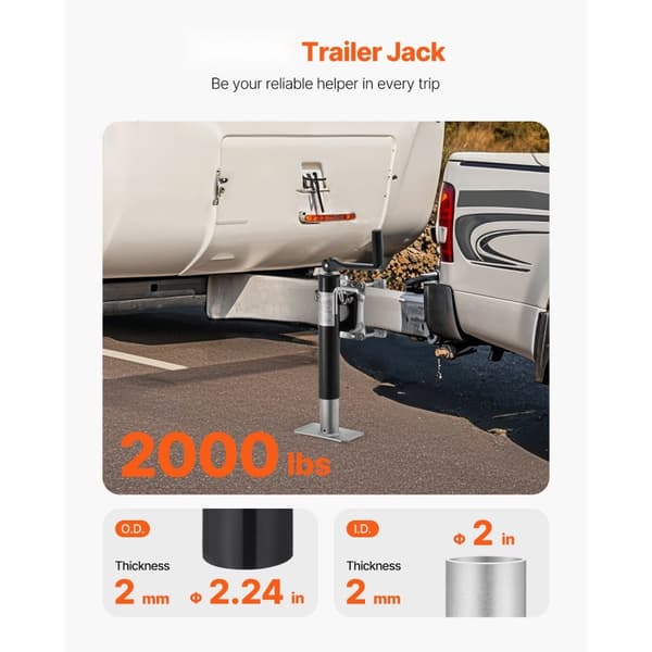 Trailer Jack Bolt-On, 2000 lbs dynamisk belastning, 10 vandring, stærk og holdbar, ideel til både og camping.
