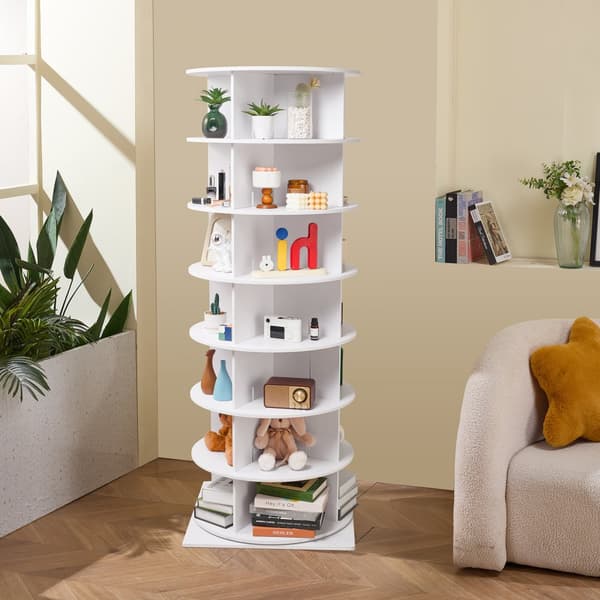 Roterende skostativtårn 360°, 7-lags sko-display med base, sort, pladsbesparende, ideelt til butik eller hjem.