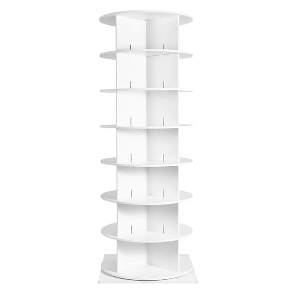 Roterende skostativtårn 360°, 7-lags sko-display med base, sort, pladsbesparende, ideelt til butik eller hjem.