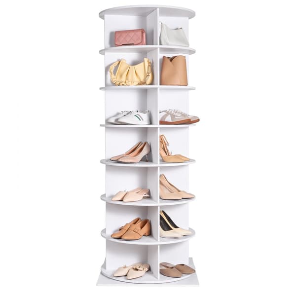 Roterende skostativtårn 360°, 7-lags sko-display med base, sort, pladsbesparende, ideelt til butik eller hjem.