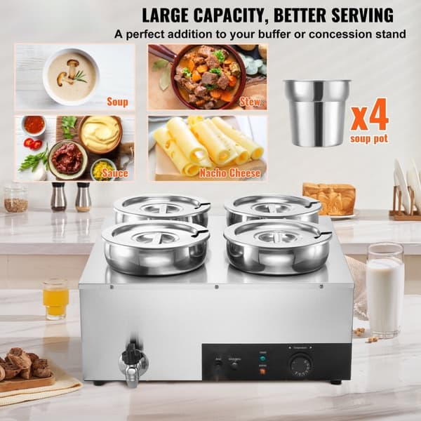 Kommerciel suppevarmer 4x7,4Qt, suppestation med hurtig opvarmning, elektrisk kedel til restauranter, catering og events