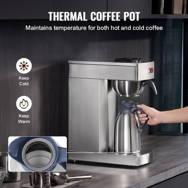 Kommerciel dryp kaffemaskine 12 kopper med termisk karaffel, ideel til restaurant og kontor, hurtig brygning og holdbarhed.