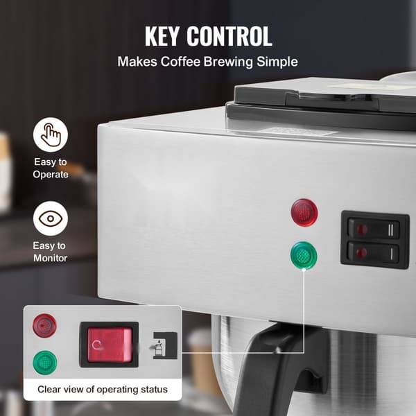 Kommerciel dryp kaffemaskine 12 kopper med termisk karaffel, ideel til restaurant og kontor, hurtig brygning og holdbarhed.
