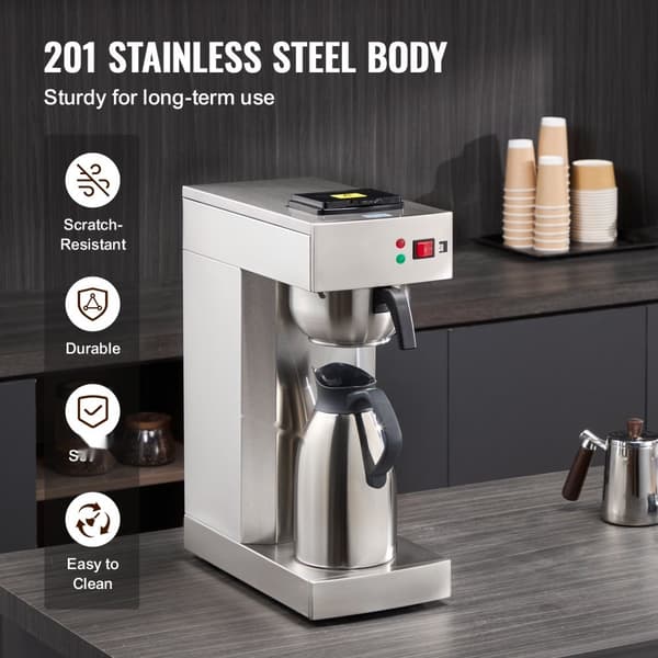 Kommerciel dryp kaffemaskine 12 kopper med termisk karaffel, ideel til restaurant og kontor, hurtig brygning og holdbarhed.