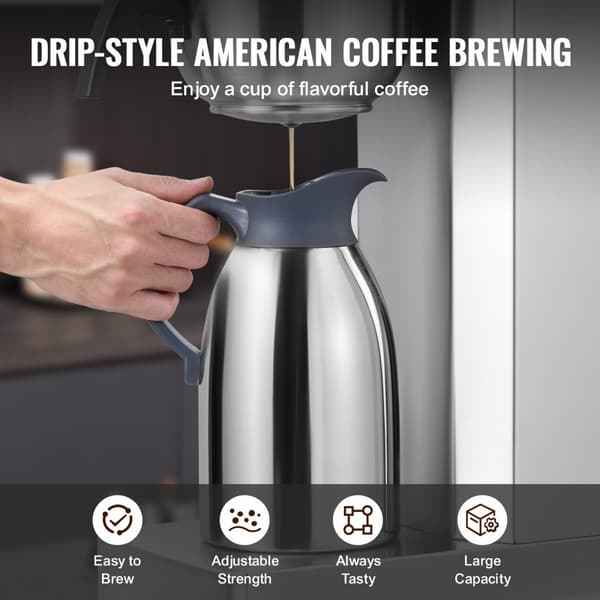 Kommerciel dryp kaffemaskine 12 kopper med termisk karaffel, ideel til restaurant og kontor, hurtig brygning og holdbarhed.