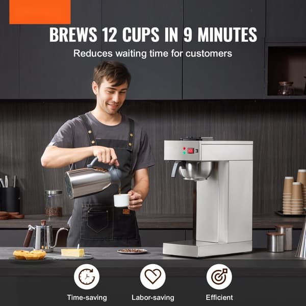 Kommerciel dryp kaffemaskine 12 kopper med termisk karaffel, ideel til restaurant og kontor, hurtig brygning og holdbarhed.