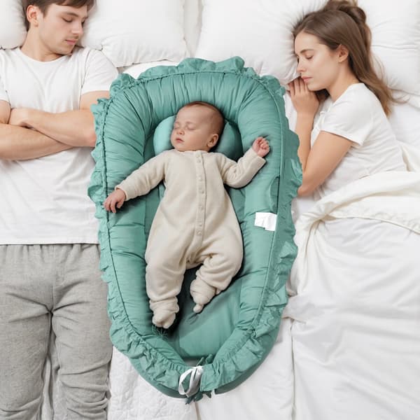 Baby Lounger 100% Bomuld, Blød Newborn Nest Sleeper med Nakkestøtte, Komfortabel og Sikker til Spædbørn