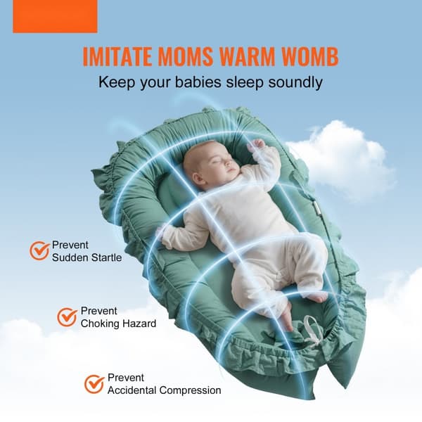 Baby Lounger 100% Bomuld, Blød Newborn Nest Sleeper med Nakkestøtte, Komfortabel og Sikker til Spædbørn
