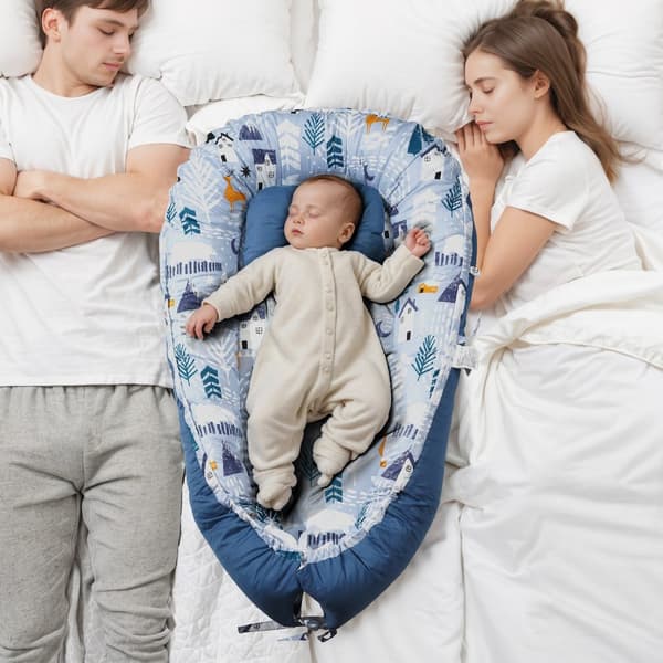 Babylounge Nyfödd nesting säng, 100 % bomull, nackstöd, bekväm och säker för avslappning och sömn, två överdrag
