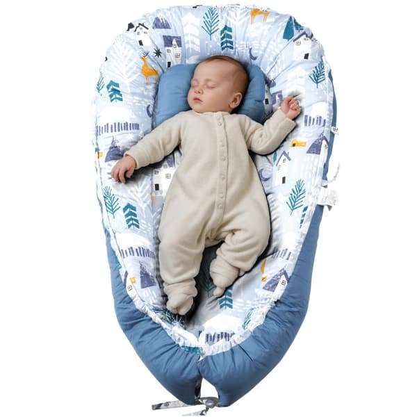 Babylounge Nyfödd nesting säng, 100 % bomull, nackstöd, bekväm och säker för avslappning och sömn, två överdrag
