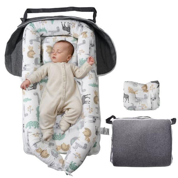 Baby Lounger 100 % Bomuld, Nakkestøtte, Komfortabel Babyseng, Nyfødt Nest Sleeper, Ergonomisk Design, Sikkerhed og Blødhed