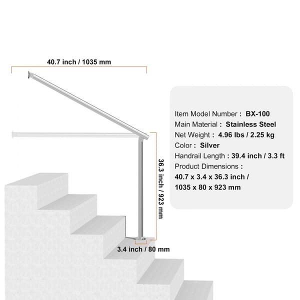 Rustfrit stål gelændere 39,4 tommer (100 cm) til udendørs trin og verandadæk - holdbarhed og stil til dit hjem.