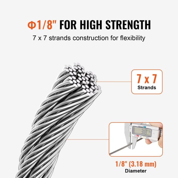 T316 rostfritt stål kabel 1/8, 7x7 stålvajer, 1000 fot, hållbar och stark, perfekt för marina och industriella tillämpningar