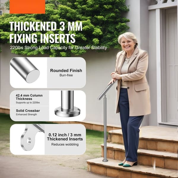 39,4 tommer / 100 cm gelændere til udendørs trapper, veranda og dæk, sikkert for seniorer, holdbart design.