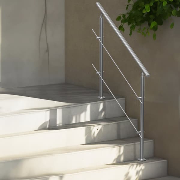 Ledstänger 47,2 tum för utomhustrappa, 2 tvärbalkar, säker och stilren, enkel installation, robust design, hållbarhet och kvalitet