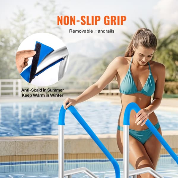 Pool gelænder 55 x 32 tommer, rustfrit stål med bundplade, perfekt til spabade, sikkerhed og slidstyrke.