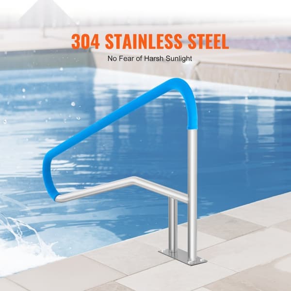 Pool gelænder 55 x 32 tommer, rustfrit stål med bundplade, perfekt til spabade, sikkerhed og slidstyrke.
