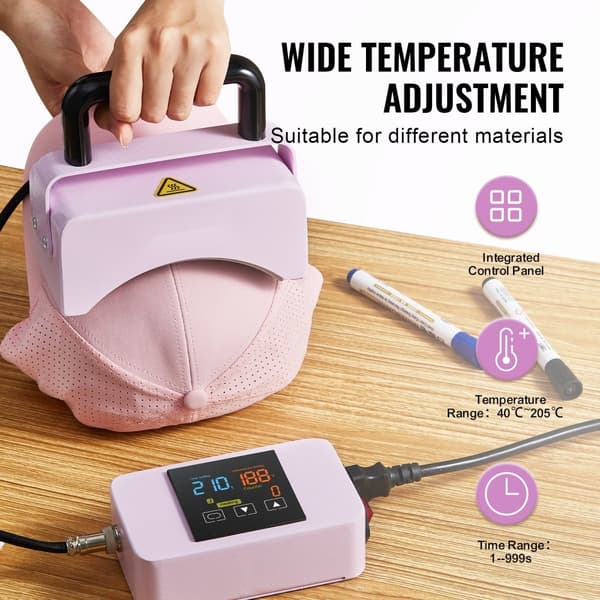 Värmepressmaskin Mini Hatt, Hat Press för Kepsar, 5,9x3,15 tum, Lila, Snabb Uppvärmning, Digital Temperaturkontroll