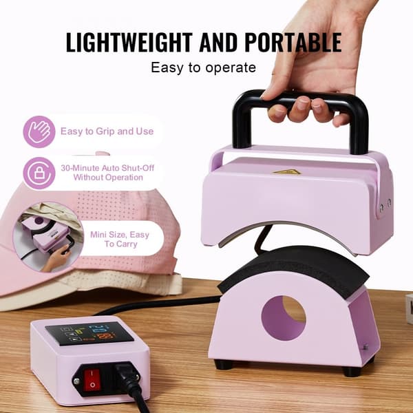 Värmepressmaskin Mini Hatt, Hat Press för Kepsar, 5,9x3,15 tum, Lila, Snabb Uppvärmning, Digital Temperaturkontroll