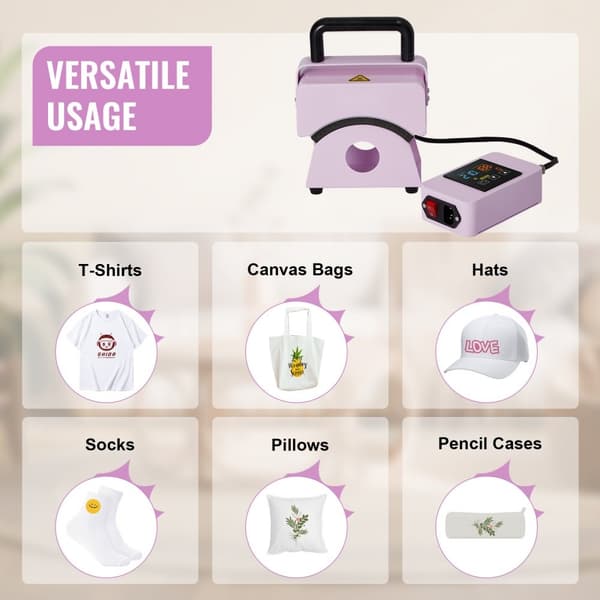 Värmepressmaskin Mini Hatt, Hat Press för Kepsar, 5,9x3,15 tum, Lila, Snabb Uppvärmning, Digital Temperaturkontroll
