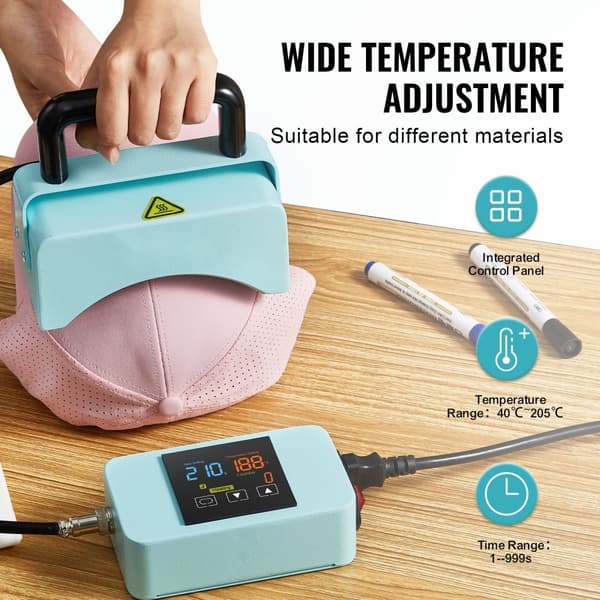 Minivärmepress för kepsar, 5,9x3,15 tum, grön, kompakt design, snabb uppvärmning, digital temperaturkontroll, perfekt för sublimering