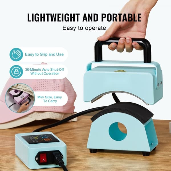 Minivärmepress för kepsar, 5,9x3,15 tum, grön, kompakt design, snabb uppvärmning, digital temperaturkontroll, perfekt för sublimering