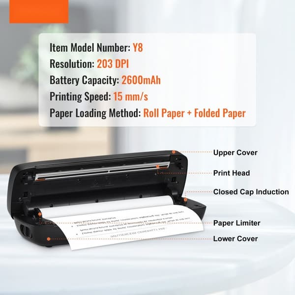Bærbar trådløs blækfri printer 2600 mAh, ideel til rejser og hjemmet, kompakt design, høj kvalitet udskrift.