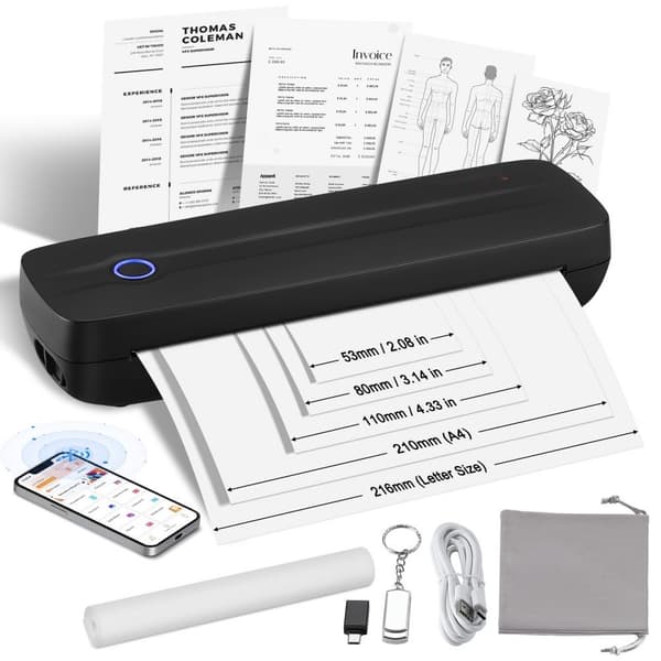 Bærbar trådløs blækfri printer 2600 mAh, ideel til rejser og hjemmet, kompakt design, høj kvalitet udskrift.