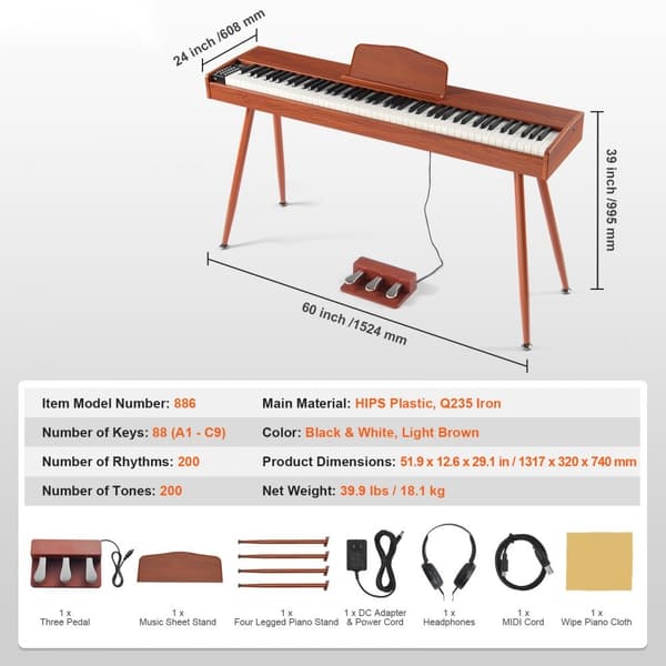 88 tastaturer fuldt vægtet digitalt klaver, dobbelt keyboard med fire ben, ideel til musikproduktion, transportabelt design.
