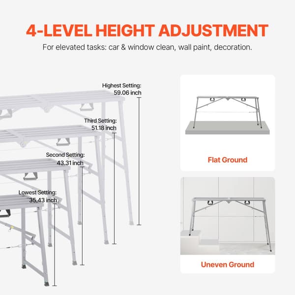 Justerbar höjd arbetsplattform, bärbar ställningsplattform, 880 lb kapacitet, robust design, idealisk för bygg och renovering