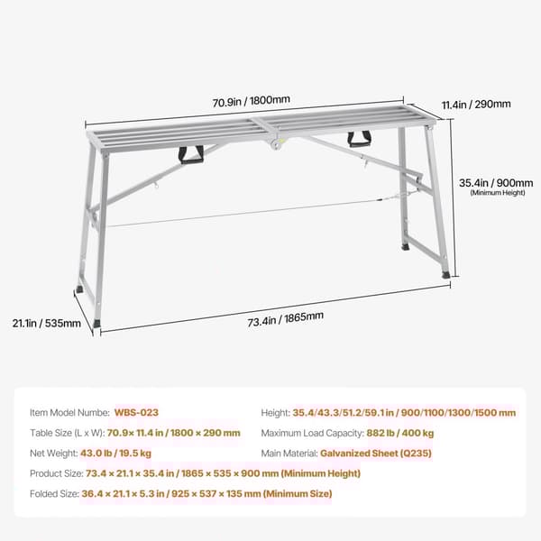 Justerbar höjd arbetsplattform, bärbar ställningsplattform, 880 lb kapacitet, robust design, idealisk för bygg och renovering
