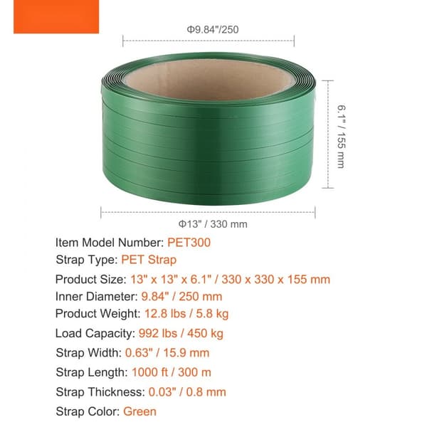 Polyester PET-bandningsrulle 0,63 x 0,03 x 1000', högkvalitativ förpackningsrem för effektiv bandning