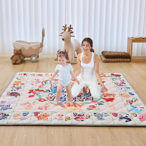 Babylegemåtte 59x71”, Blød fortykket kravlegulv, Sikker Børnelegemåtte, ideel til indendørs leg og aktiviteter.