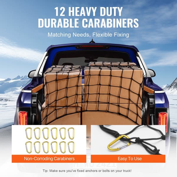 Heavy Duty Bungee Cargo Net 7,2' x 10,8' - Strækbart Cargo Net til Lastbiler, Robust og Holdbart.