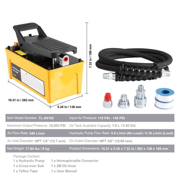 Lufthydraulisk fodpumpe, luftaktiveret 10.000 PSI, ramme maskinpumpe med højtryk og robust design.