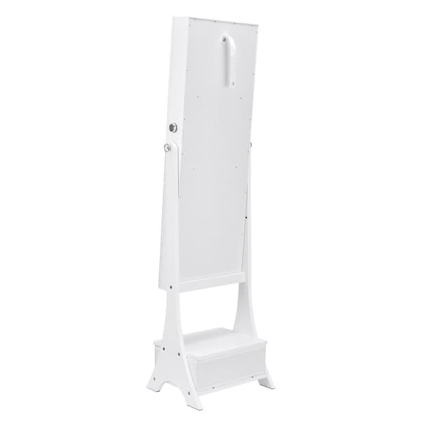 Spegel Smyckesskåp Stående med Förvaring, Full Längd, Vit, Elegant Design, Praktiskt för Smycken och Accessoarer