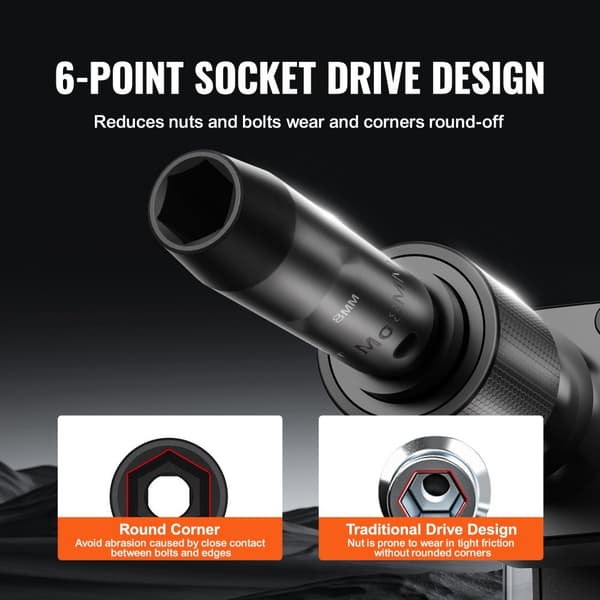 Impact Socket Sæt 18 stk 6-Punkts 3/8 Drive, Ratskruetrækkersæt med Kasse, Holdbar og Praktisk Værktøj.