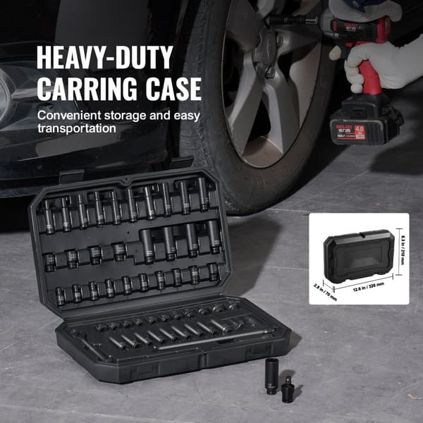 Impact Socket Sæt 55 stk., 6-Punkts 1/4'' Drive, Ratchet Tool Kit, Kompakt Opbevaringskasse, Høj Kvalitet.